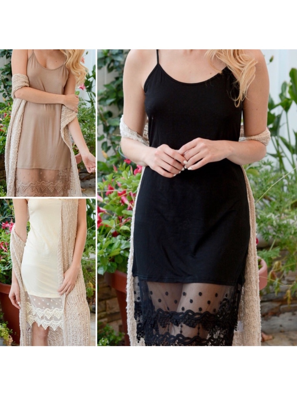 NWT Slip dress embroidered lace hem - Polka Dot Adjustable Straps-Extender S M L
